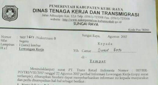 Lowongan Kerja 2017 oleh Pt. Trans Retail Kubu Raya