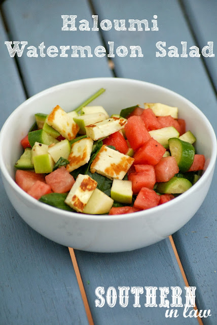 Summer Haloumi and Watermelon Salad Recipe - Apples, Cucumber, Baby Spinach, Healthy, Gluten Free, Low Fat