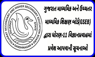 ગુજરાત માધ્યમિક અને ઉચ્ચતર માધ્યમિક શિક્ષણ બોર્ડ(GSEB), ધોરણ-11 વિજ્ઞાનપ્રવાહમાં પ્રવેશ બાબત