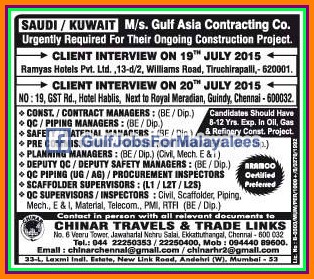 Contracting Company jobs for Saudi & Kuwait