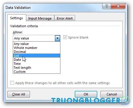 Cách sử dụng Data Validation trong Excel tạo list nhập nhanh dữ liệu Cách sử dụng Data Validation trong Excel tạo list nhập nhanh dữ liệu