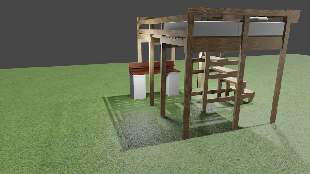 Blenderで作図した簡易デスクと二人用ロフトベッド