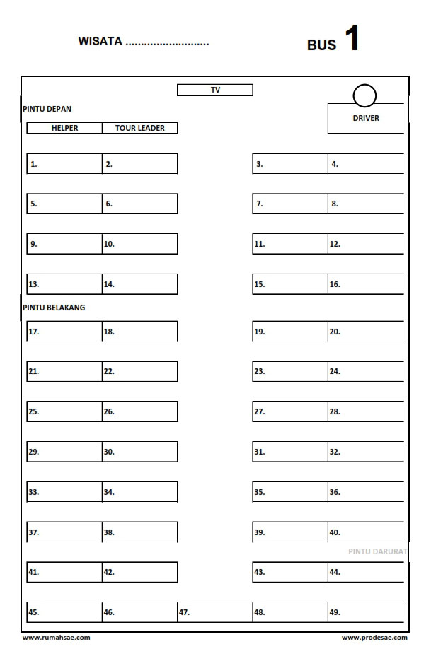 Download Denah Kursi Bus 49 dan 45 Kursi Seat 2-2 File Excel