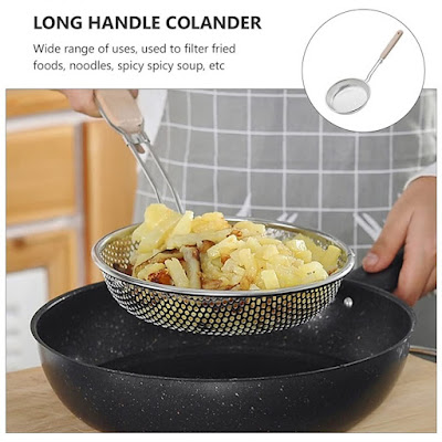 Colander Strainer Noodle Cooking Spatula Pasta Oil Spoon Strainer Kitchen Tool|不锈钢木柄冲孔油格漏勺