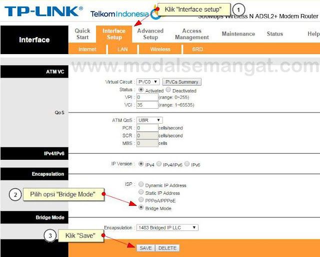 Setting Bridge Mode di Modem Speedy 