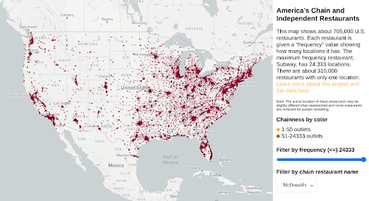 map showing the locations of McDonald's outlets in the USA