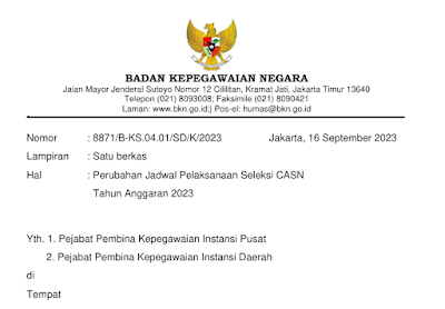 Perubahan Jadwal Pelaksanaan Seleksi CASN Tahun Anggaran 2023