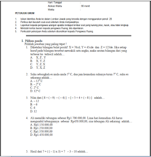 https://soalsiswa.blogspot.com - Soal UTS Matematika Kelas 7