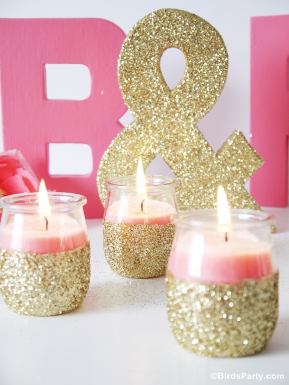  DIY  Pink Candles and Glitter  Candle Holders Party  Ideas  
