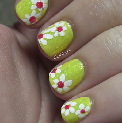 floral, daisies, flowers, nail art, free hand