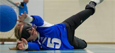 Amy Ottaway from Norwich diving to stop a goal in GoalBall