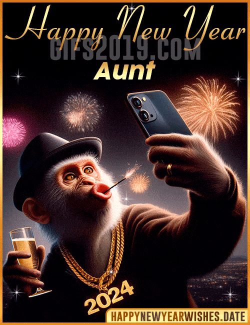 Happy New Year monkey gif 2024 for Aunt