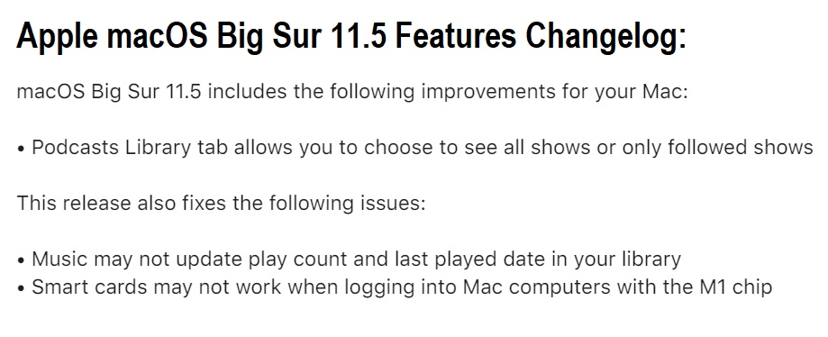 macOS Big Sur 11.5 Features