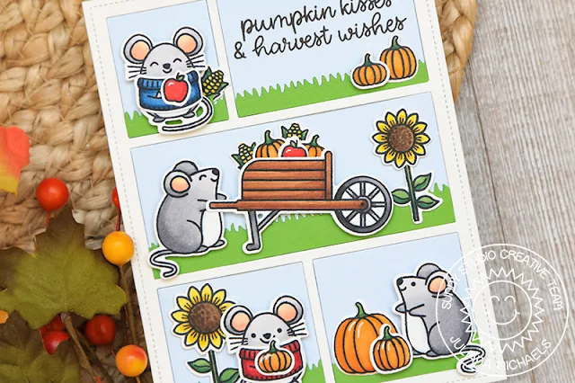 Sunny Studio Stamps: Harvest Mice Comic Strip Everyday Dies Fall Themed Cards by Juliana Michaels