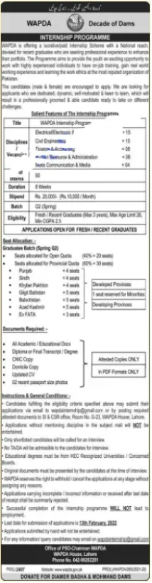 WAPDA Internship Program 2022 Online Applications