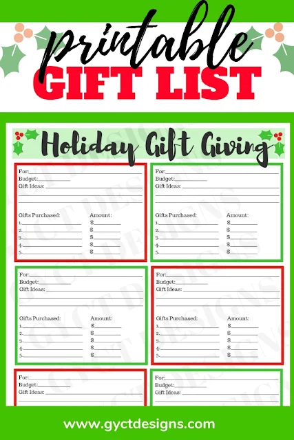 printable Christmas gift list