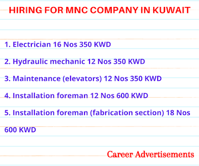 Hiring for MNC company in Kuwait