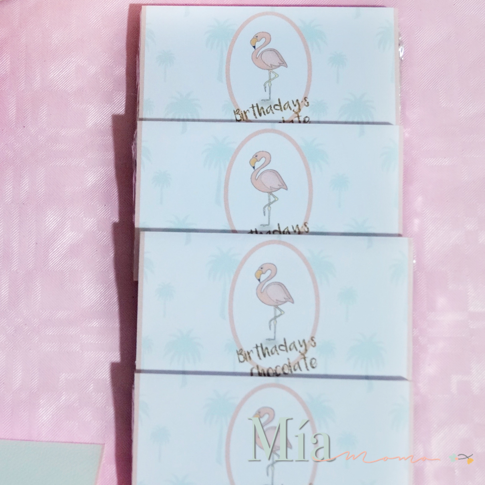 chocolatina personalizada flamingo fiesta tropical detalles invitados mia momo