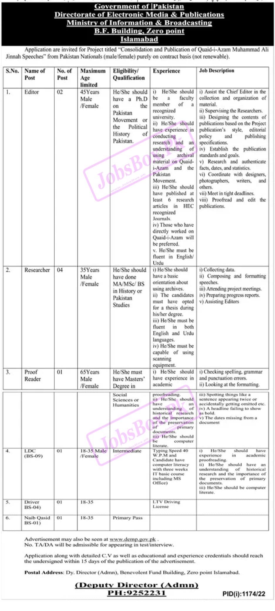 Ministry of Information and Broadcasting Jobs 2022 Advertisement