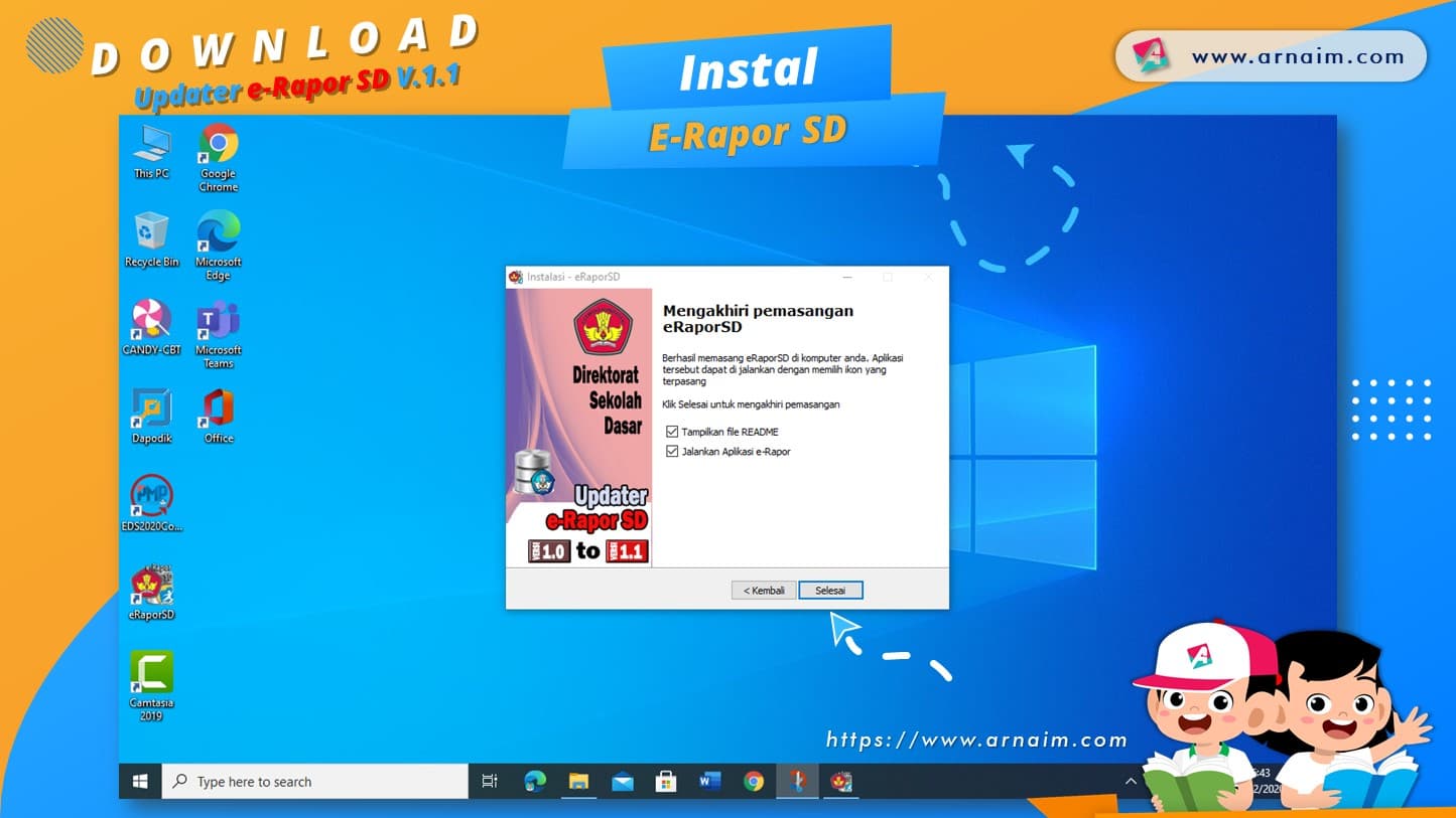 ARNAIM.COM - Download Updater e-Rapor SD V 1.1 Terintegrasi Dapodik - Selesai Instal Aplikasi