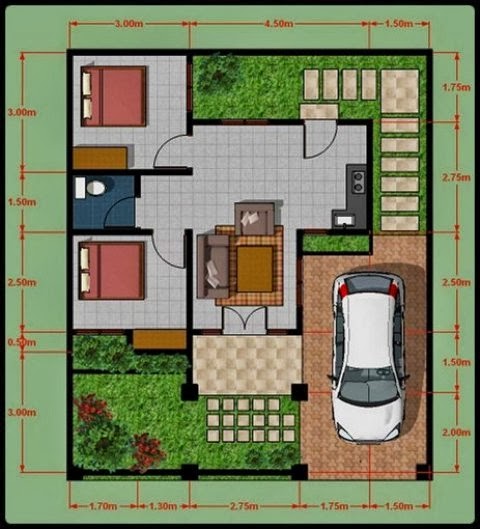  Denah  Rumah  Minimalis Type  45  Tanah  150 m2
