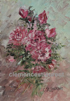 Comforting you, 7 x 5 oil painting by Clemence St. Laurent - spray of red roses