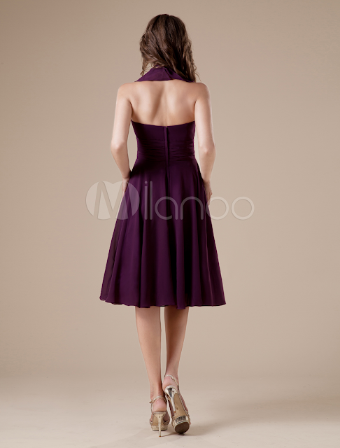 China Wholesale Homecoming Dresses - Feminine Purple V-neckline Chiffon A-line Womens Homecoming Dress