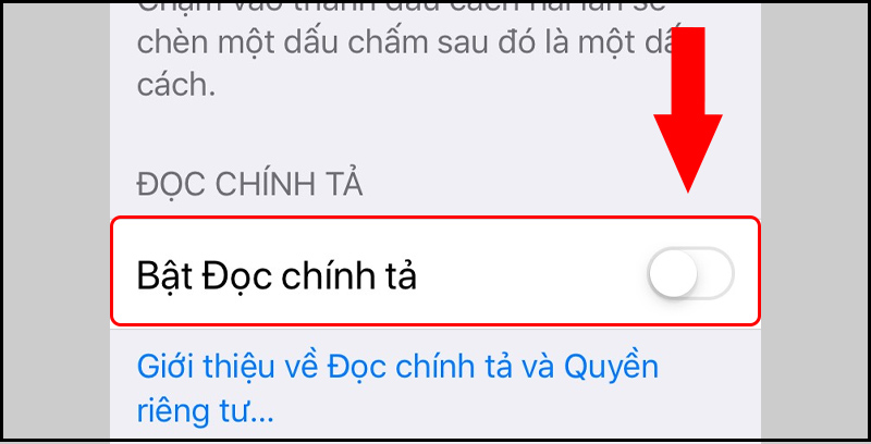 Kéo thanh trượt để bật hoặc tắt Đọc chính tả