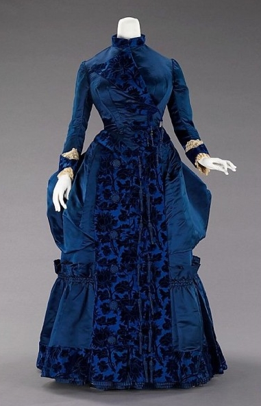 Dark Blue Flower Printed Victorian Dress