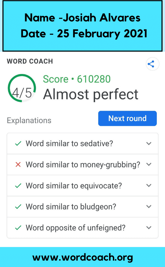 Josiah Alvares Score On Word Coach Google: 610280