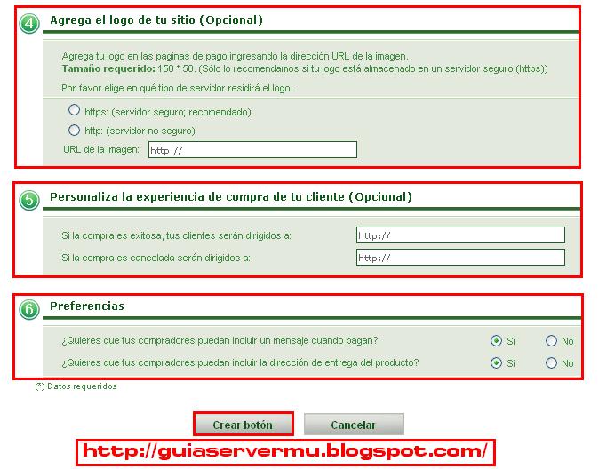 Configuración opcional del boton