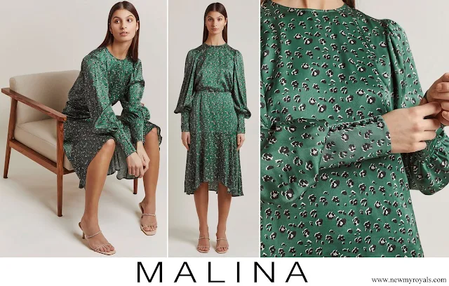 Crown Princess Victoria wore By Malina Rina balloon sleeve green floral print silk blouse
