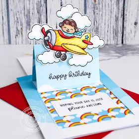 Sunny Studio Stamps: Plane Awesome Sliding Window Dies Birthday Card by Leanne West