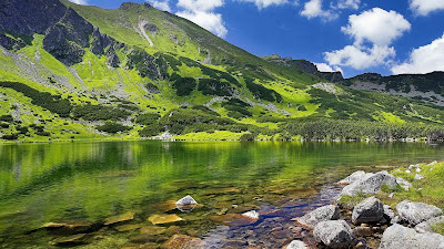 Lake Under Green Mountain hd wallpaper