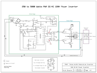 Build a 250 to 5000 watts PWM DC/AC 220V Power Inverter Circuit Schemati With explanation