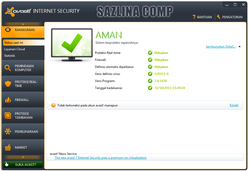 avast! Internet Security 7.0.1426 Full License Key