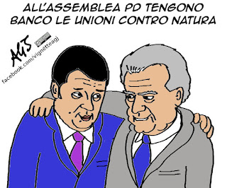 renzi, verdini, assemblea PD, unioni civili, cirinnà, vignetta satira