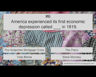 America experienced its first economic depression called ___ in 1819. Answer choices include: The Subprime Mortgage Crisis, The Panic, Tulip Mania, Black Monday