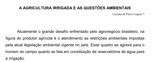 Artigo: A agricultura irrigada e as questões ambientais 