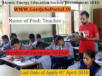 Atomic Energy Education Society Recruitment 2018– 50 Post Graduate Teacher, Trained Graduate Teacher