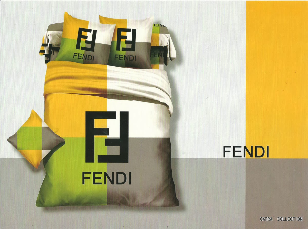 Sprei Catra Motif Kuning Hijau Coklat Fendi