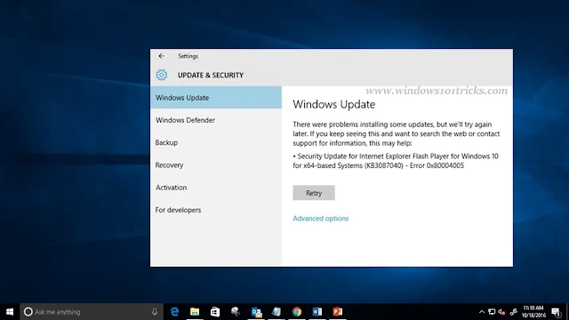 How to fix windows 10 upgrade error code 0x80004005
