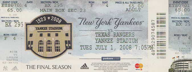 ヤンキースチケット2008年7月1日