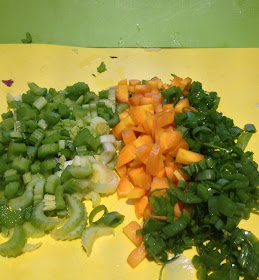 chopped veggies on a cutting board