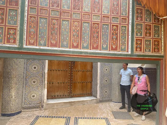 Hanging wall barricade to stop animals and riders of animals from entering the door beyond. Fes el-Bali, Medina of Fez, Fez, Morocco, Africa