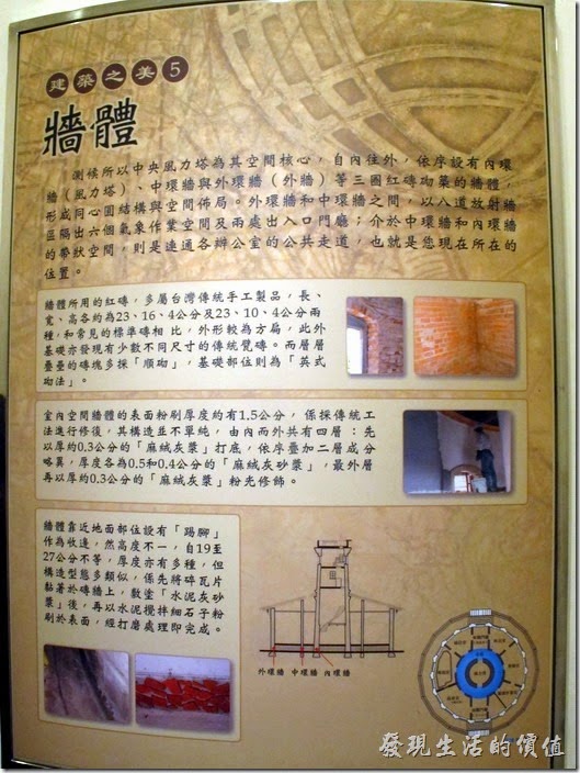 『南區氣象站』的建築之美5-牆體，氣象站內有非常詳盡的內部構造介紹，有興趣的朋友可以慢慢閱讀瞭解。