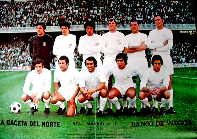 REAL MADRID C . F. Temporada 1971-72. García Remón, Toriño, Benito, Verdugo, Grosso, Zoco. Aguilar, Amancio, Pirri, Santillana y Velázquez. C. F. BARCELONA 1 REAL MADRID C. F. 0 Lunes 03/04/1972, 17:00 horas. Campeonato de Liga de 1ª División, jornada 28. Barcelona, Nou Camp. GOLES: ⚽1-0: 11’, Asensi.