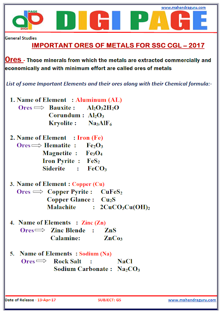  DP |  ORES OF METALS | 13 - APR - 17 | IMPORTANT FOR SBI PO