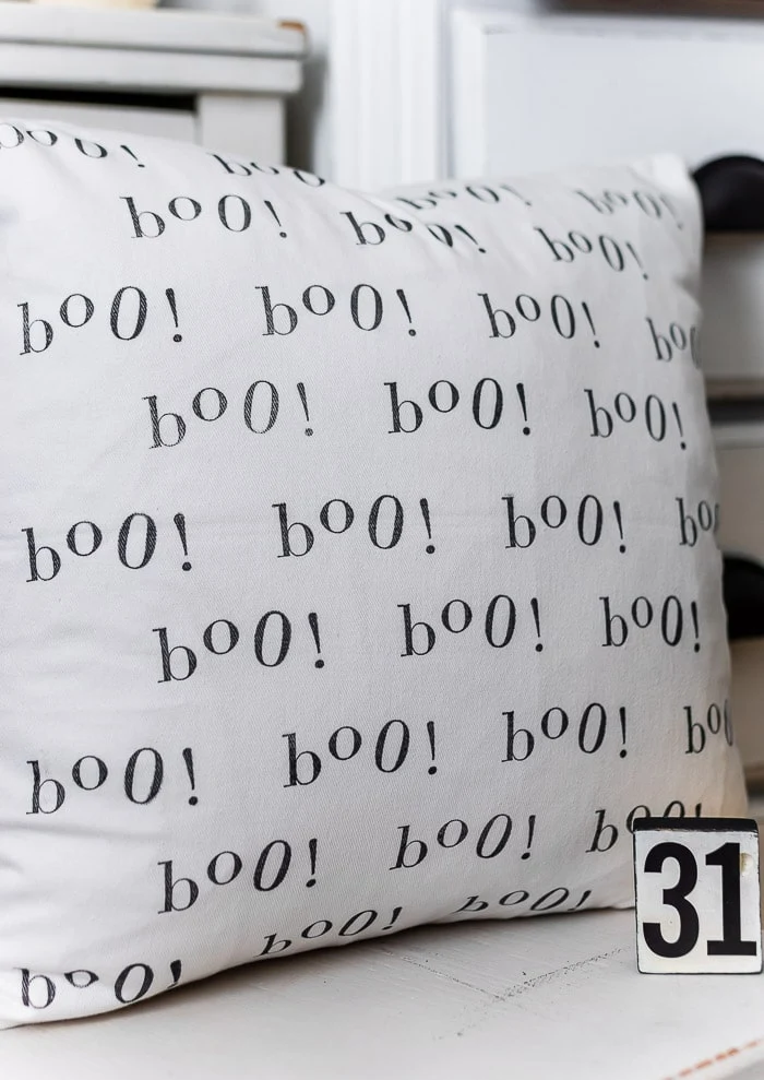 black and white BOO pillow cover