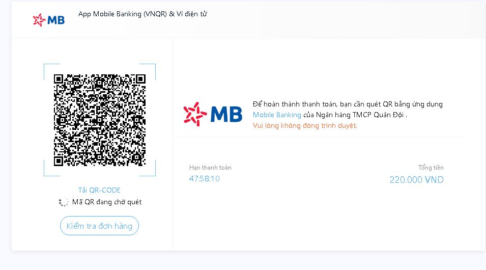 Chọn Quét mã QR Ngân hàng MB bank nếu bạn dùng MB Bank